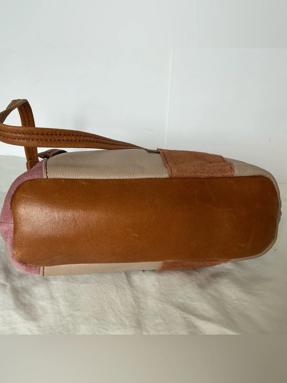 The Sak Leather Suede Patchwork Shoulder Bag -Tan, Beige, Olive & Pink
